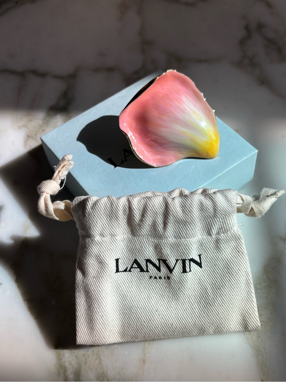Lanvin Pink-to-Yellow Enamel Petal Statement Ring. NIB